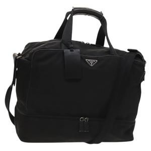 PRADA Boston Bag Nylon Black Silver Auth bs27597